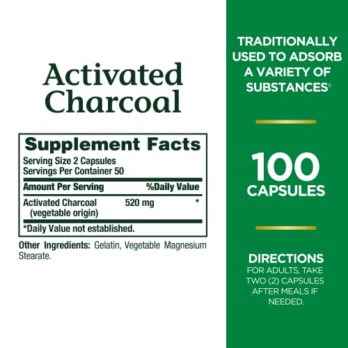 Nature's Bounty Activated Charcoal 260 mg, 100 Capsules, Dietary Supplement to Support a Healthy Lifestyle