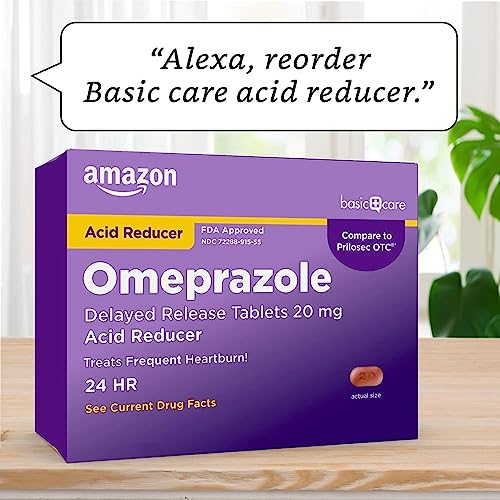 Amazon Basic Care Omeprazole Delayed Release Tablets 20 mg, Treats Frequent Heartburn, Acid Reducer, Heartburn Medicine, 42 Count (Pack of 1)