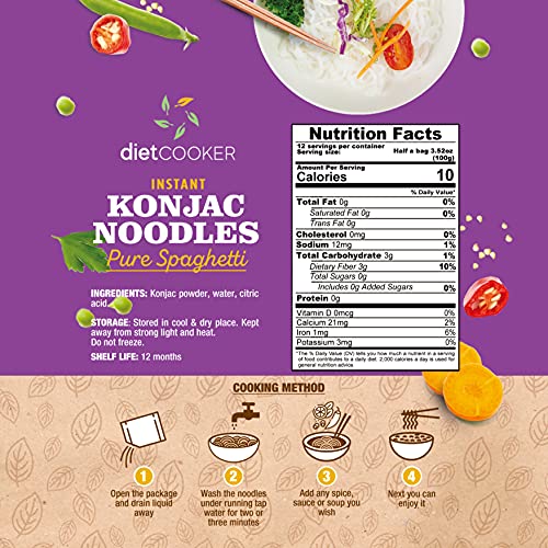 (Pack of 6) DIET COOKER Premium Konjac Noodles, Shirataki Noodle, Keto & Vegan Friendly, Odor Free, Low Calorie Pasta, Zero Net Carbs, Healthy Diet Food 9.52 Ounce (Spaghetti)