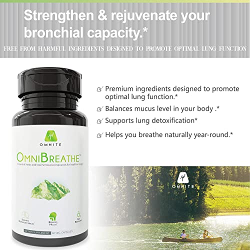 Asthma Relief,Bronchial Health,Lung Cleanse and Detox by OmniBreathe,30-Day Respiratory Wellness Supplement,Naturally Reduce Cough & Clear Mucus/Phlegm for Smokers in 24H,60 Veg Capsules(Read Reviews)