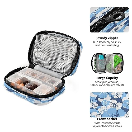 Takiito Hibiscus Travel Pill Organizer Bag, Weekly Daily Pill Case Bag Portable Pill Box for Vitamin Supplement Medicine