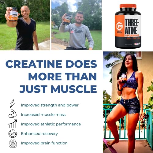 Crazy Muscle Creatine Monohydrate Pills - Premium 3 Type 5g Creatine Pills - Pre/PostWorkout & Keto Energy Builder - Easy-to-Take Three-Atine Pills for Optimum Performance Men Women - 180 Tablets