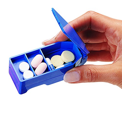 Ezy Dose Pill Cutter and Splitter with Storage, Cuts Pills, Vitamins, Tablets, Stainless Steel Blade, Travel Sized, Colors May Vary (Pack of 2)