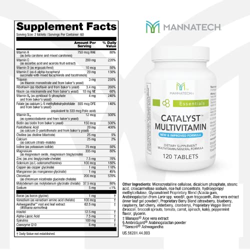 Mannatech Catalyst Multivitamin 120 Tablets, Maximize Your Multivitamin. Provides Antioxidants Vitamin A, Vitamin C, and Vitamin E, Now with Ashwagandha to Support You Physically and Emotionally