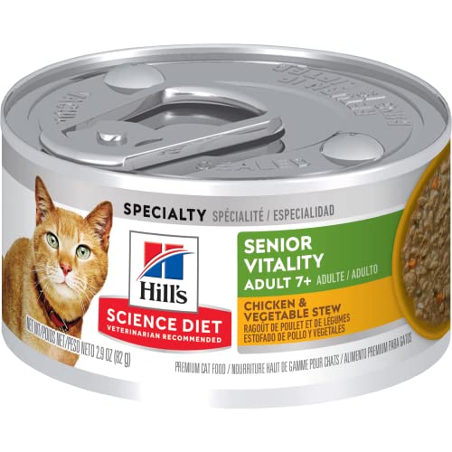 Hill's Science Diet Adult 7+ Senior Vitality Wet Cat Food, Chicken & Vegetable Entree, 2.9 oz. Cans, 24-Pack