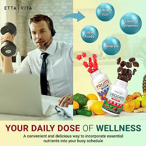 Sugar-Free Fruits and Veggies Gummies - Superfood Fruit and Vegetable Supplement (120 Chews), 16 Superfruits & 8-Blend Veggies, Fruit & Herbs, Fruit and Vegetable Vitamins, Pectin-Based, Gluten-Free