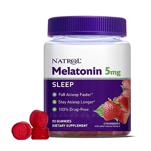 Natrol Melatonin 5mg, Dietary Supplement for Restful Sleep, 90 Strawberry-Flavored Gummies, 45 Day Supply
