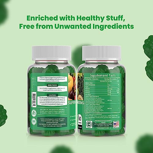 VIDAVITE Sugar-Free Fruit and Veggie Gummies — 35+ Greens, Fruit and Vegetable Vitamins to Boost Immunity, Skin & Gut Health — Ideal Fruit and Vegetable Supplement for Adults & Kids (60 Gummies)