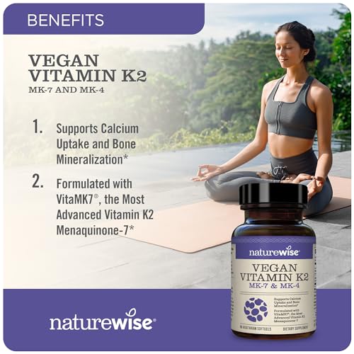 NatureWise Vegan Vitamin K2 with MK4 and VitaMK7 Menaquinone-7 for Bone Health | Increased Bioavailability | (3-Month Supply - 90 Softgels)