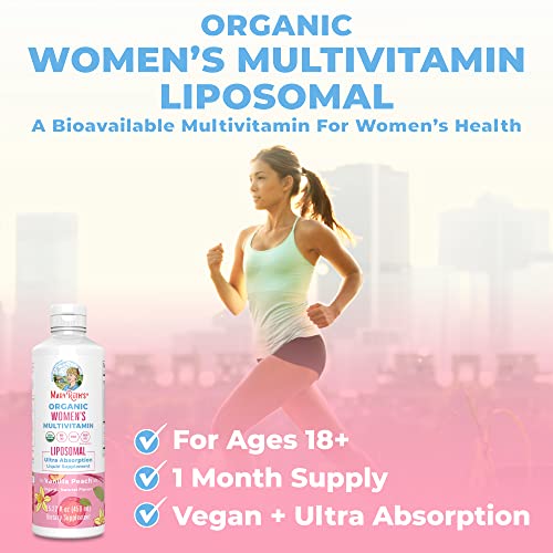 MaryRuth's | USDA Organic Liquid Multivitamins for Women | Liposomal Womens Multivitamin for Immune Support | Vanilla Peach | Sugar-Free, Vegan | 15.22 Fl Oz