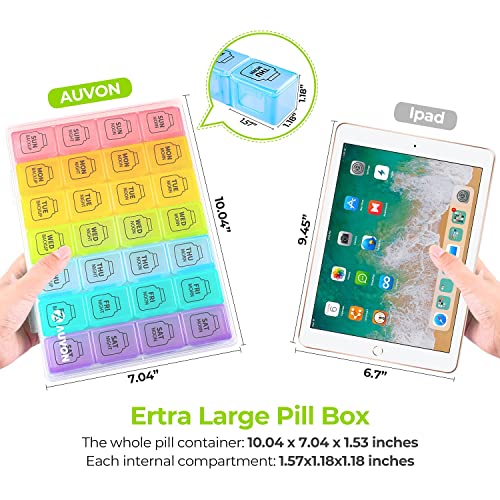 AUVON Extra Large Weekly Pill Organizer 4 Times a Day, 7 Day Pill Box, Daily Pill Case with 28 Compartments, Large Enough to Hold the Large Fish Oils, Vitamins, Supplements and Medication