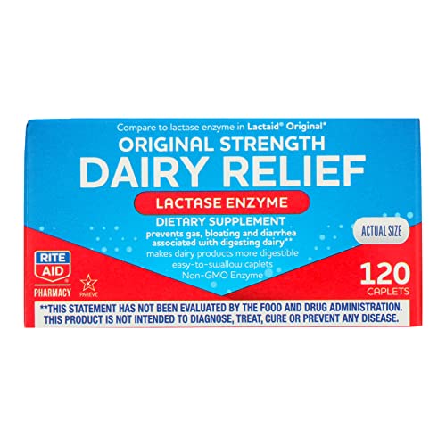 Rite Aid Fast Acting Dairy Relief Lactase Enzyme – 120 Caplets | Lactase Enzyme Supplement | Lactose Intolerance Pills | Dairy Relief Pills | Digestive Enzyme Supplements | Digestive Enzymes