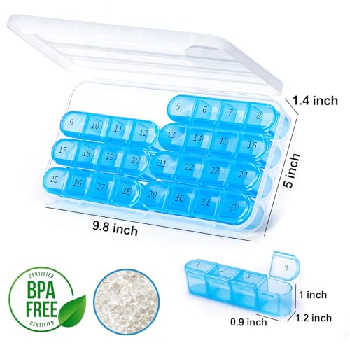 Daviky Monthly Pill Organizer 1 Time a Day, Month Pill Box Organizer 30 Day, 31 Day Daily Pill Case Once a Day, Travel Pill Organizer Monthly to Hold Vitamins, Supplements and Medication