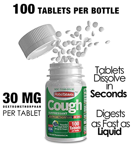 RoboTablets Cough suppressant, 100 doses, 100 Tablets, Dextromethorphan 30 mg, 5 mm Diameter Tablets