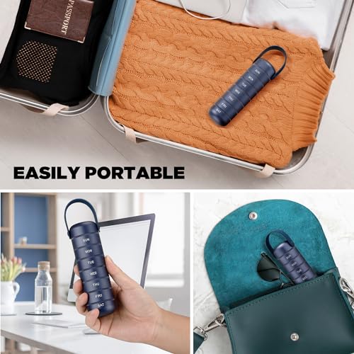 Zannaki Metal Weekly Pill Organizer, Large Travel Pill Box 7 Day, Waterproof Daily Pill Case with Silicone Handle, Aluminum Alloy Portable Pill Holder Container for Vitamin, Medicine, Supplement,Pills