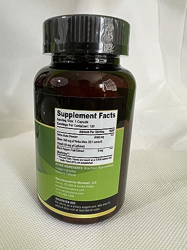 6000mg Extra Strength Yerba Mate High Potency, 60mg Caffeine Per Capsule, Extract Pills Supplements for Clean Energy, Focus, Nootropic, Made in USA - 120 Caps