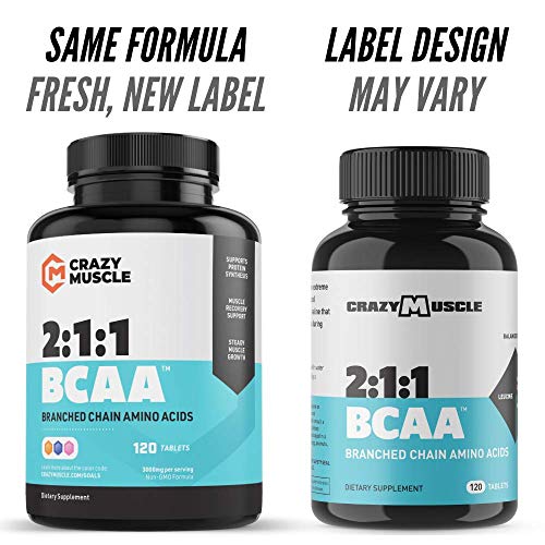 Crazy Muscle BCAA Pills with The Perfect 2:1:1 Ratio of Branched Chain Amino Acids Supplement - 1000mg of BCAAs per Pill (Better Than Capsules) by Crazy Muscle - 120 Tablets