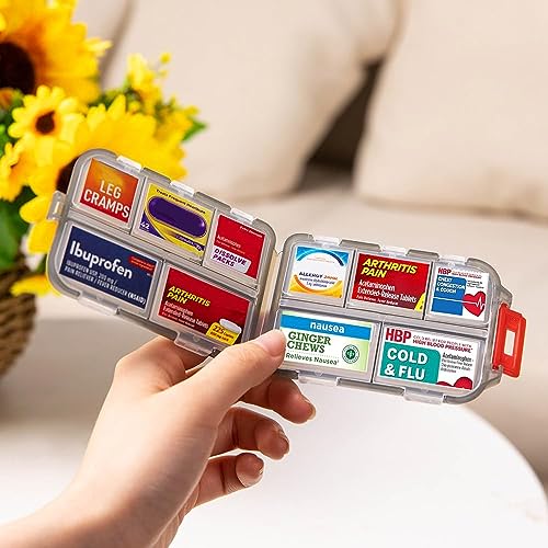 Pocket Pharmacy Travel Pill Case with Optional Medicine Stickers Labels Pill Box Pill Organizer with Pharmacy Stickers Pill Container with Pill Stickers Medication Labels(Pink)