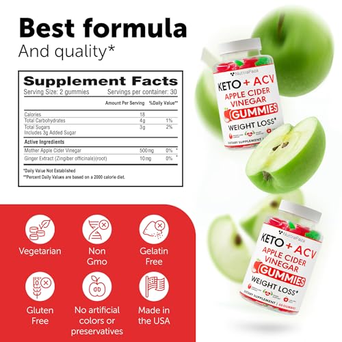 Keto ACV Gummies Advanced Weight Loss - Keto Gummies - ACV Keto Gummies for Weight Loss - Slimming Gummies - Raspberry Keto Pills - Detox & Cleanse Supplement for Women and Men - Made in USA