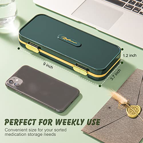 Zonlong Pill Organizer, Weekly Pill Dispensers, 3 Times A Day, 7 Day Pill Box, Large Compartments Travel Pill Container, Moisture-Proof Medicine Dispenser Pill Case for Fish Oil Vitamins (Dark Green)