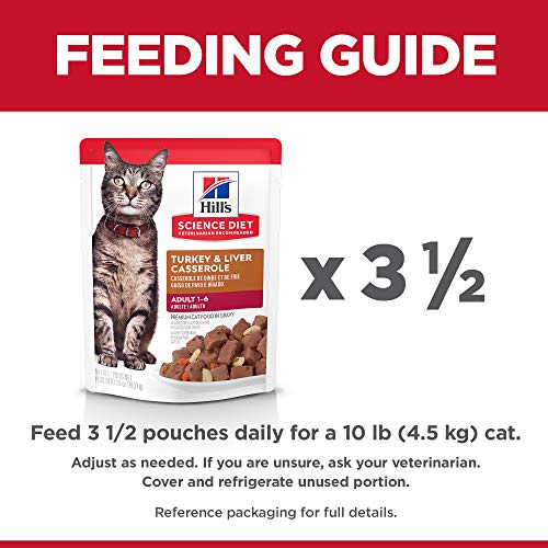 Hill's Science Diet Adult Wet Cat Food, Turkey & Liver Casserole, 2.8 oz. Pouch, 24-Pack