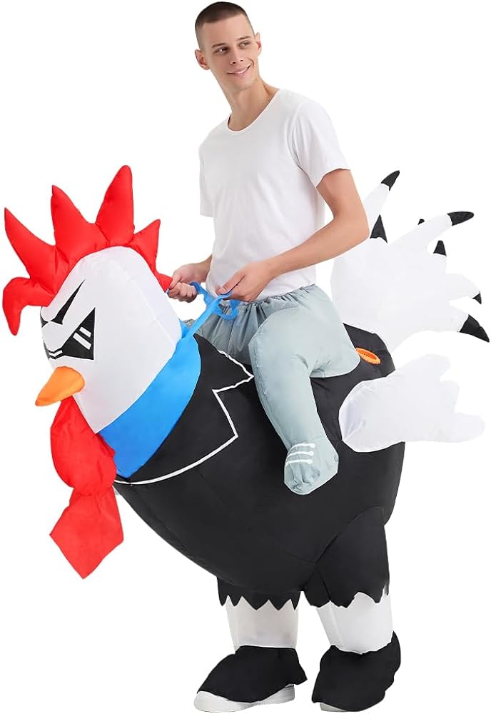 Decalare Inflatable Costume For Adults,Ride On Chicken Costume, Halloween Costumes For Men/Women,Funny Blow up Costumes (Suit Rooster)