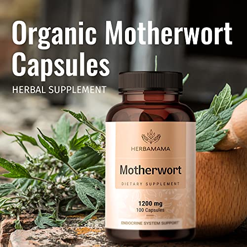 HERBAMAMA Motherwort Capsules - Organic Motherwort Herb Pills - Vegan Supplement - 1200 mg - 100 Caps