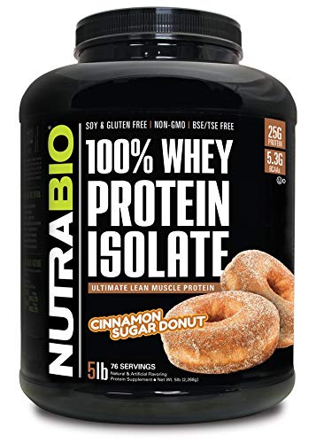 NutraBio 100% Whey Protein Isolate - Complete Amino Acid Profile - 25G of Protein Per Scoop - Soy and Gluten Free - Zero Fillers, Non-GMO, Protein Powder - Cinnamon Sugar Donut, 5lbs