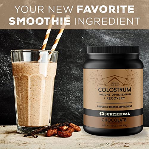 Surthrival: Naturally Flavored Colostrum Powder, Chocolate (16oz), Immune Optimization & Recovery, Powdered Dietary Supplement, Gut Health, Immune Support, Keto Friendly