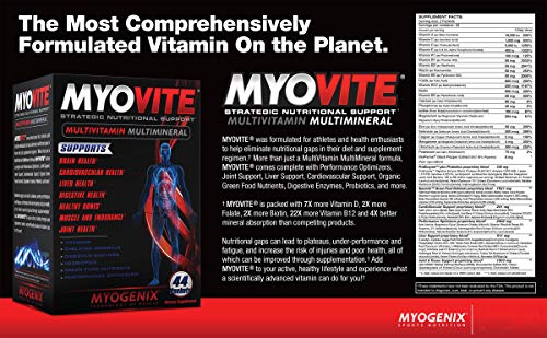 Myogenix Myovite Multivitamins for Athletes - High Performance Vitamins For Men and Women Athletes, Easy-to-Swallow Daily Vitamins (44 Packets/Box)