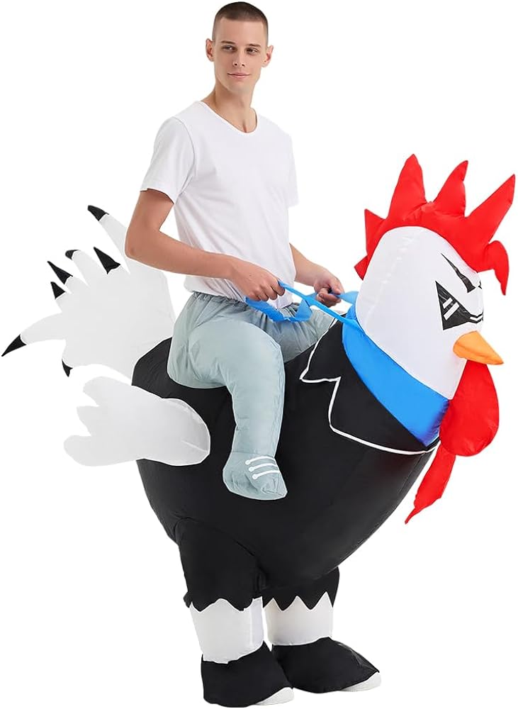 Decalare Inflatable Costume For Adults,Ride On Chicken Costume, Halloween Costumes For Men/Women,Funny Blow up Costumes (Suit Rooster)