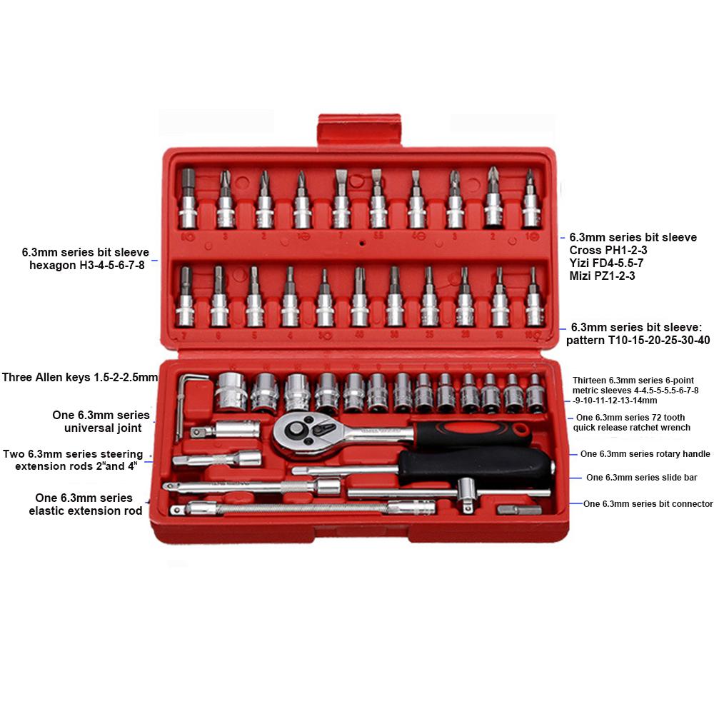 46 Pieces Ratchet Torque Wrench Set Auto Repair Hand Combo Tool SP