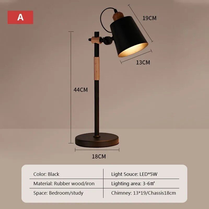 Modern Nordic LED Table Lamp - Adjustable Wooden Desk Light for Bedroom, Study & Decor