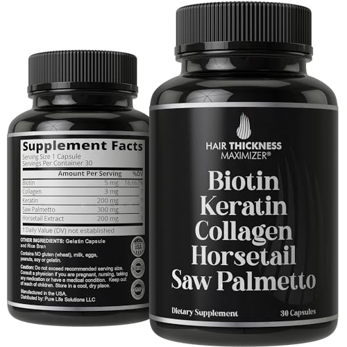 Biotin + Keratin + Collagen + Horsetail + Saw Palmetto. Advanced 5-in-1 Hair Growth Supplement for Women and Men. Hair Vitamins, DHT Blocker Pills. Capsules for Thinning Hair with Biotin 5000mcg