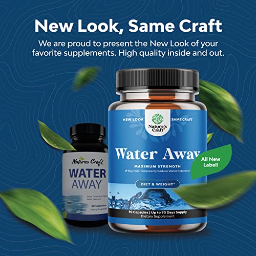 Water Away Pills Maximum Strength - Herbal Diuretic Pills for Water Retention for Fast Acting Bloating Relief for Women and Men - Easy To Take Water Retention Pills for Women and Men - 90 Servings