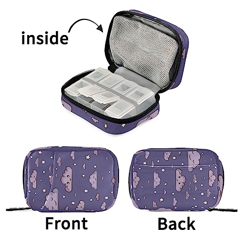 Purple Sleeping Clouds Star Travel Pill Organizer Case 7 Day Pill Box Holder Large Daily Medicine Organizer for Travel Family Business Vitamins Fish Oil Supplements