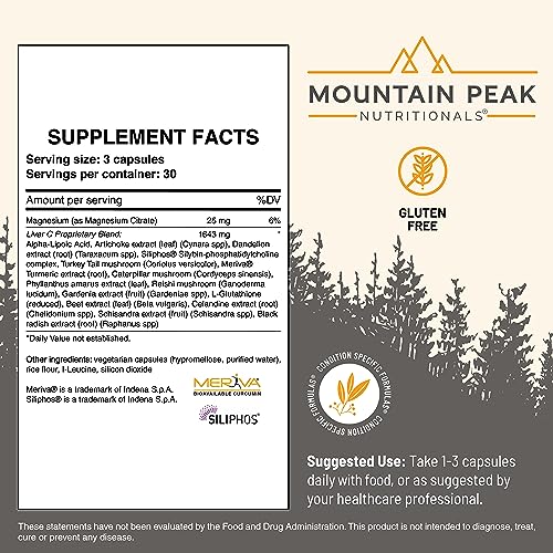 Mountain Peak Nutritionals Liver C - Organ Supplement Helps Maintain Healthy Liver Function & Energy Production - w/Siliphos® & Mushrooms - Hypoallergenic Dietary Supplement (90 Vegetarian Capsules)