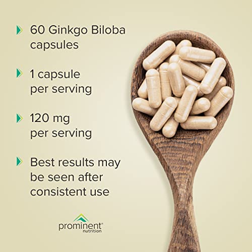 Prominent Nutrition Ginkgo Biloba 120mg - Herbal Supplements for Focus - Ginkgo Biloba Leaf Extract, Memory Aid Supplements - Vegan, Non-GMO, Gluten-Free, Soy-Free, 60 Vegetarian Capsules