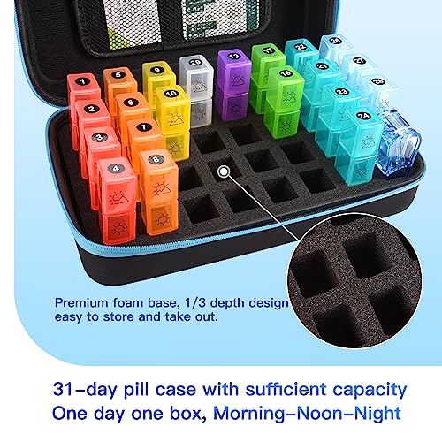 ZRFMIB Monthly Pill Organizer 3 Times a Day, 30 Day Travel Pill Box Organizer with 31 Daily Compartments and 1 Pill Cutter, Month Pill Box Organizer for Fish Oil, Vitamins, Supplements and Medications