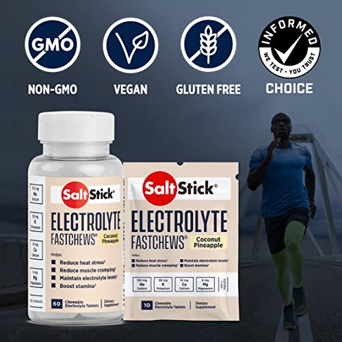 SaltStick FastChews Chewable Electrolyte Tablets | Salt Tablets for Runners, Sports Nutrition | Electrolytes for Hydration | 60 Coconut Pineapple Tablets