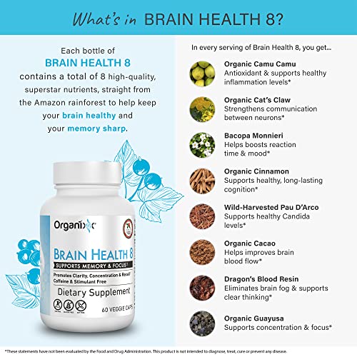 Organixx Powerful Brain Health Supplement to Support Brain Function, Clarity, Focus, Re-Energize Brain Cells, Helps Promote a Balanced Mood, Gluten Free, Non GMO, 60 Vegetarian Capsules