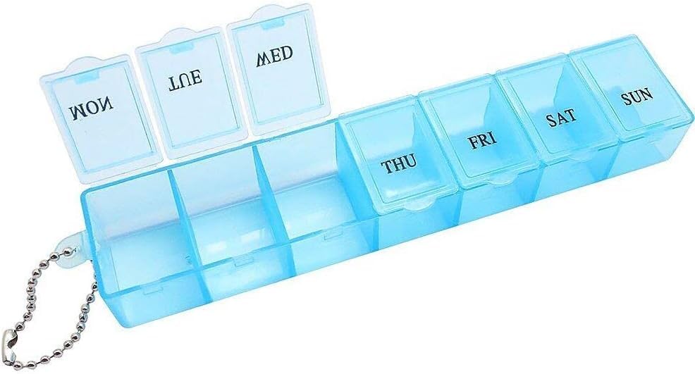 1Pc Blue Personal Pill Organizer Case 7 Days,Reusable Plastic Large Weekly Pill Box,Pills Supplements Vitamins Dispenser Holder,Travel Planner Bussiness Trip Medication Container with Cover