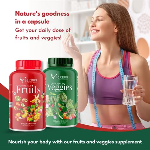 Vigorous Naturals Fruits and Veggies Supplement - Whole Produce Fruit and Vegetable Supplement Dietary Superfood Vitamins for Men, Women - Fruit and Veggie Supplements with 90 Capsules, (2 pack)