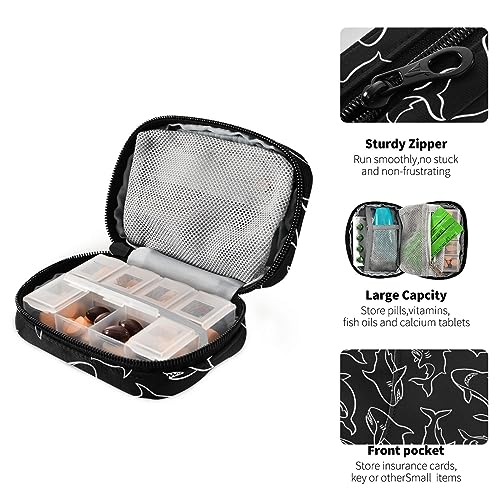 Sharks Travel Pill Organizer Case Weekly Portable Pill Bag Container 7 Days Pill Box Organizer for Vitamins Medication Fish Oil Supplements