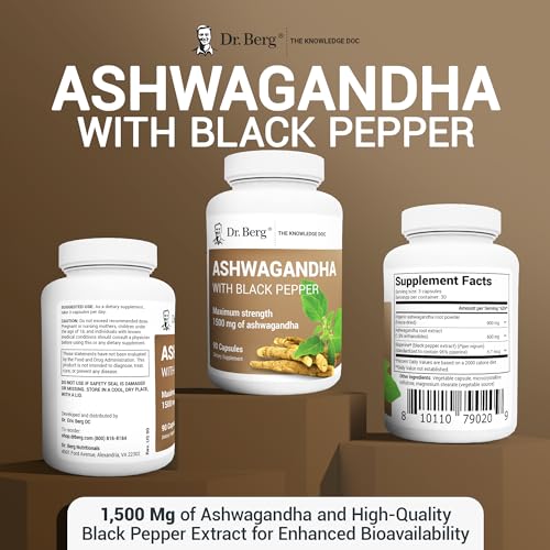 Dr. Berg Ashwagandha Capsules with Ashwagandha Root Powder & Black Pepper Extract - Ashwagandha Capsules for Men & Women - Ashwagandha Maximum Strength 1500mg of Ashwagandha Root - 90 Capsules