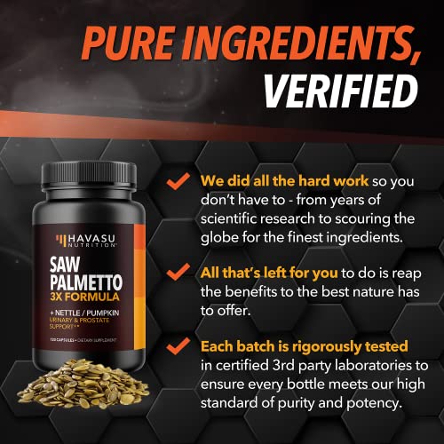 Saw Palmetto Prostate Supplement for Men | Nettle Seed & Pumpkin Seed Oil Capsules for Potent 3X Formula | Ultimate Prostate & Bladder Support for Older Men | 2 Month Supply with 120 Male Pills