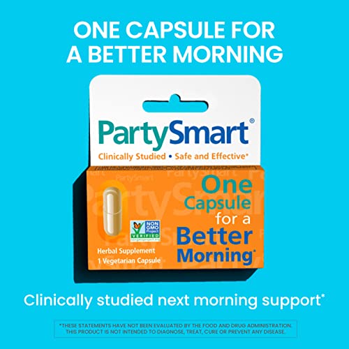 Himalaya PartySmart, One Capsule for a Better Morning, Plant-Based, Liver Support, Better Morning After Drinking, Alcohol Breakdown, Clinically Studied, Non-GMO Project Verified, 10 Capsules