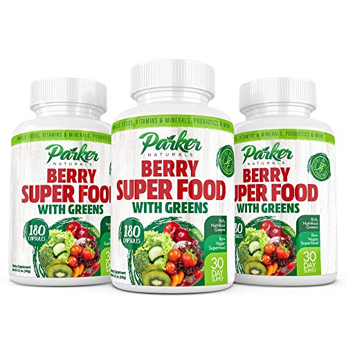 Parker Naturals Berry Green Superfood Capsules 180 ct. with Organic Greens & Fruits, Enzymes, Probiotics, Antioxidants, Vitamins, Minerals - Alkalize & Detox - Non GMO, Vegan & Gluten Free