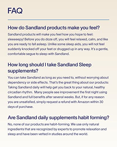 Sandland Stay Asleep, Natural Daily Sleep Supplement, 30 Pills, Magnesium, Valerian Root, L-Theanine, Peppermint Leaf, Made in The USA