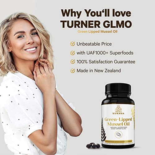 Turner Omega-3 New Zealand Green Lipped Mussel Oil, 53x Higher Potency with UAF1000+ Super Antioxidant for Superior Joint Comfort & Mobility, No Fishy Aftertaste, 1 Bottle, 60 Softgels